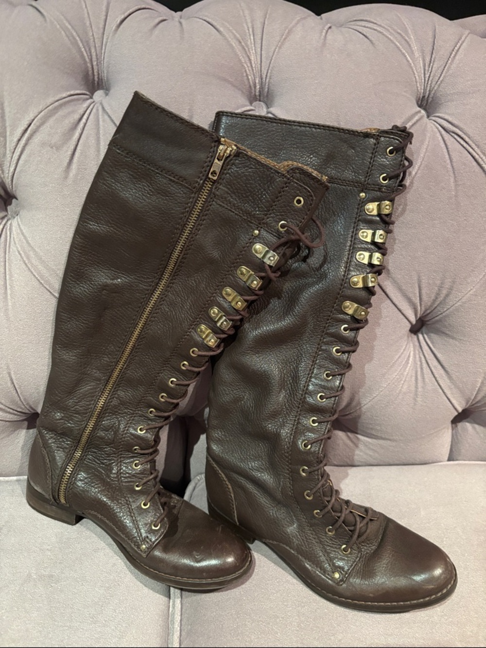 Women’s Tall Lace-Up Leather Riding Boots - Brown in 36